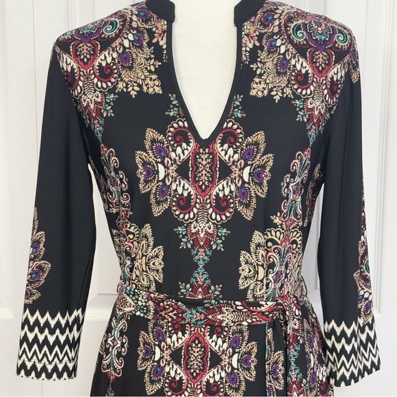 NWT DM Collection Black Multi Print Jeraldeen Jersey Shirt Dress 8 - Picture 2 of 16
